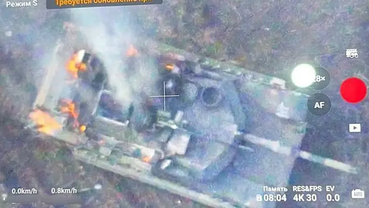 Burning M1A1 Abrams Destroyed in Ukraine