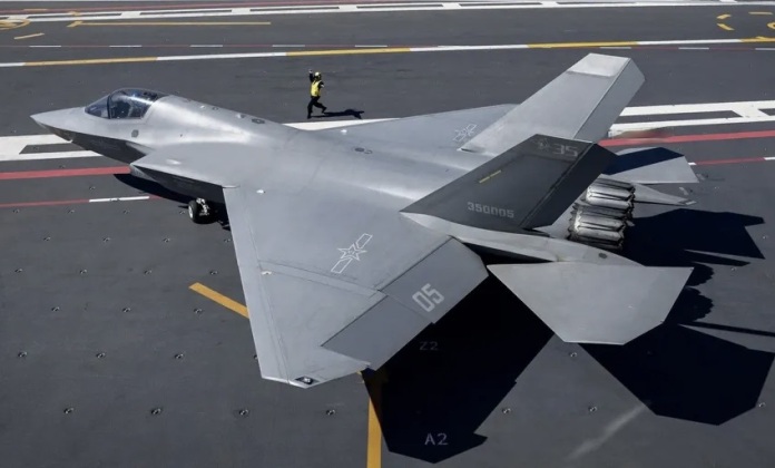 Chinese PLA Navy J-35 Fifth Generation Fighter on the Carrier Fujian
