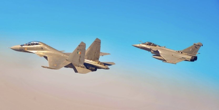 Indian Air Force Su-30MKI Heavyweight (front) and Rafale Lightweight Fighters