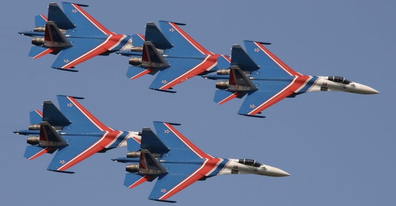 Su-35 Fighters From the Russian Knights Aerobatics Squadron