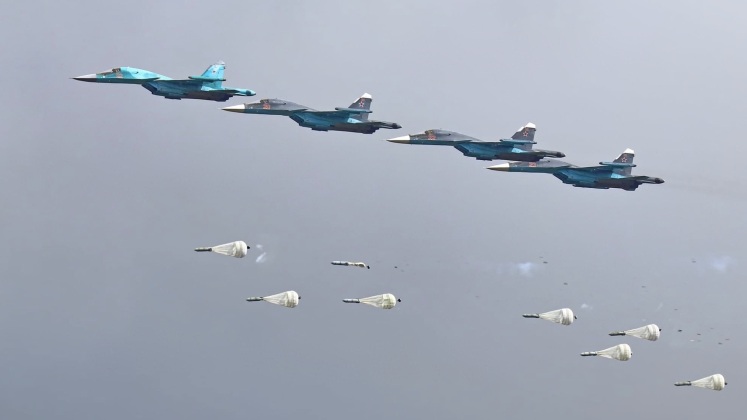 Russian Aerospace Forces Su-34s Drop Precision Guided Bombs