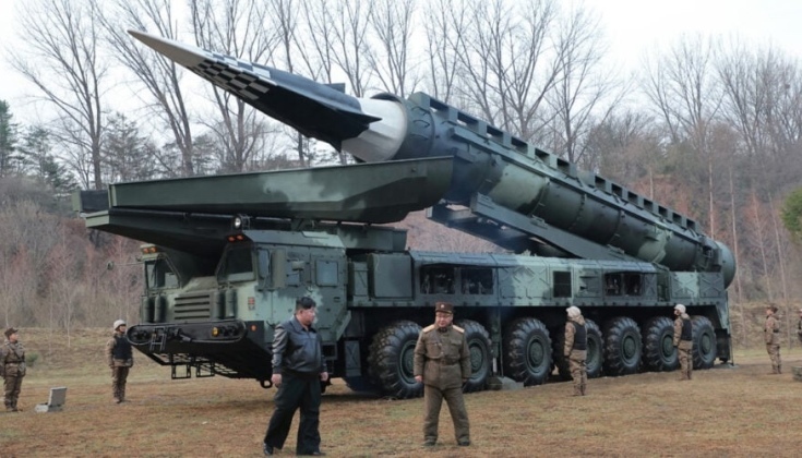 Chairman Kim Jong Un and Leadership Figures with Hwasong-16B Hypersonic Missile