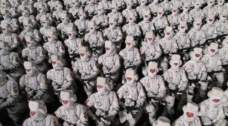 North Korean Personnel in Winter Gear on Parade