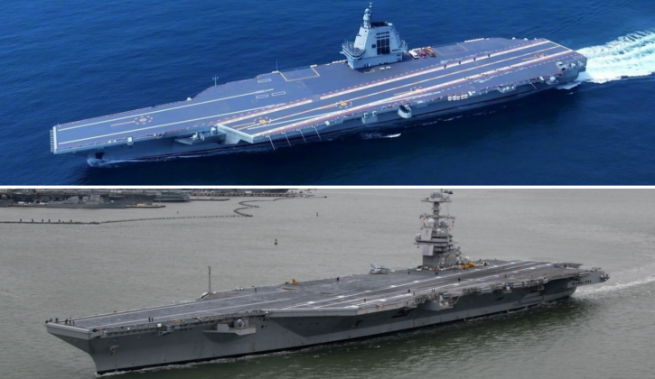 Chinese Supercarrier Fujian (top) and USS Gerald Ford Chinese Supercarrier Fujian (top) and USS Gerald Ford