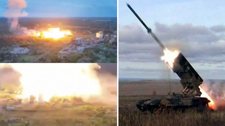 Thermobaric Strike on Ukrainian Forces in Settlement and TOS-1A Launch Thermobaric Strike on Ukrainian Forces in Settlement and TOS-1A Launch