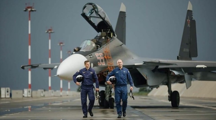 Russian Navy Personnel with Su-30SM2 Fighter