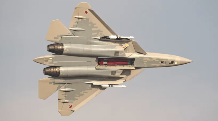 Su-57 Fighter with Three Open Weapons Bays and Kh-58 Anti-Radiation Missiles