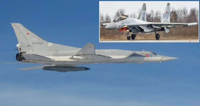Russian Su-35s Escort Tu-22M3 Bombers with Latest Anti-Ship Missiles Into Eastern Europe
