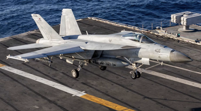 U.S. Navy F-18E Lands on USS Gerald Ford in the Caribbean U.S. Navy F-18E Lands on USS Gerald Ford in the Caribbean