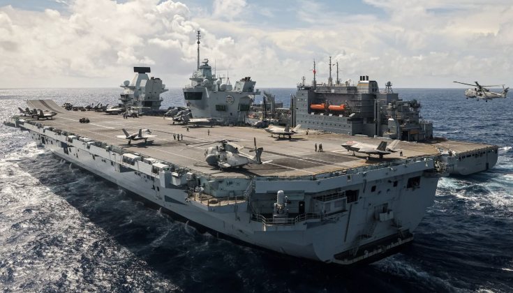 Royal Navy Aircraft Carrier HMS Queen Elizabeth with F-35B Fighters on Deck