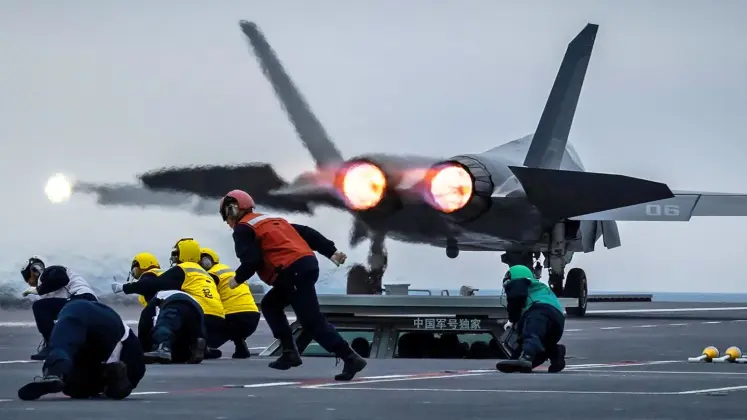Chinese J-35 Fifth Generation Fighter Takes Off From the Supercarrier Fujian Chinese J-35 Fifth Generation Fighter Takes Off From the Supercarrier Fujian
