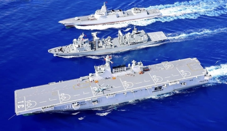 Chinese Helicopter Carrier and Type 055 Heavy Destroyer Conduct ...