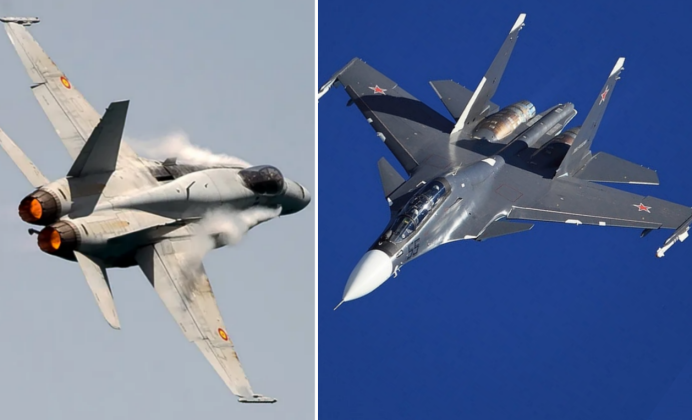 Russian Su-30SM and Spanish F-18 Fighters Engage Over the Baltic Sea