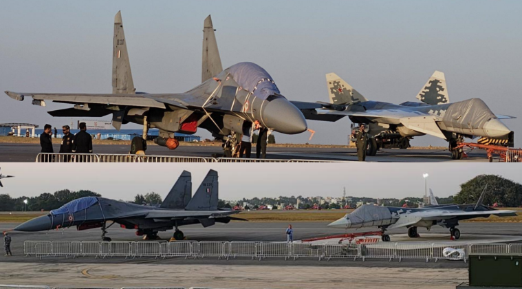 Indian Air Force Su-30MKI (left) and Su-57 Prototype