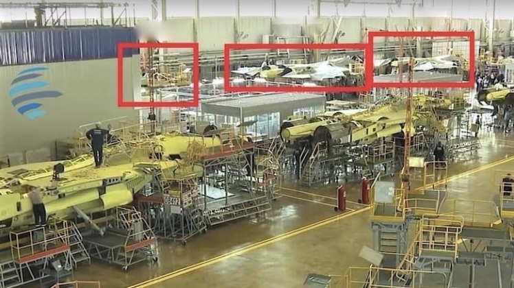 Su-57 (in red) and Su-35 Serial Production at the Komsomolsk-on-Amur Aircraft Plant