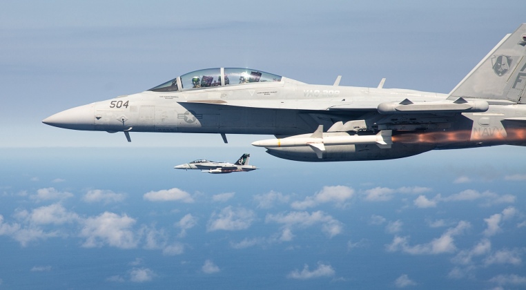 E/A-18G Growler Electronic Attack Jets Launch AGM-88 Anti-Radiation Missiles