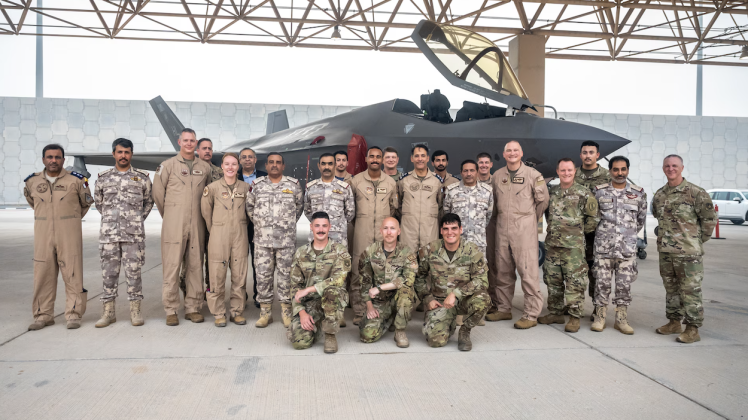U.S. Air Force F-35 with U.S. and Qatari Personnel at Al Udeid Air Base