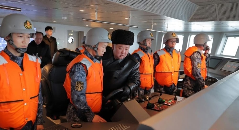 Chairman Kim Jong Un and Sailors on the Destroyer Choe Hyon