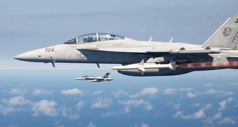 EA-18G Electronic Attack Jet Launches AGM-88 Anti-Radiation Missile