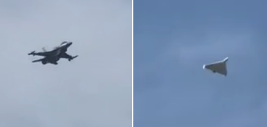 UAE Air Force F-16 Pursues Shahed 136 Attack Drone Over Almamzar Beach