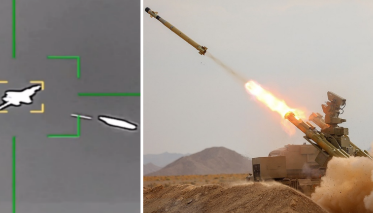 Lanzamiento del sistema de defensa aérea Majid y momentos antes del impacto del F-35 estadounidense. Lanzamiento del sistema de defensa aérea Majid y momentos antes del impacto del F-35 estadounidense.