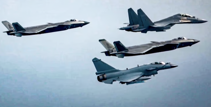 J-16D Leads Two J-20s in Formation Followed by J-10C