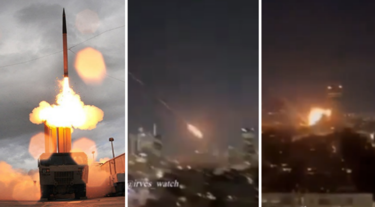 Lanceur THAAD (à gauche) et images du moment où un planeur hypersonique iranien frappe une cible de grande valeur en Israël