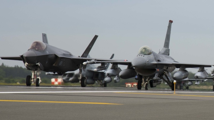 F-35A and F-16CJ Fighters at Misawa Air Base