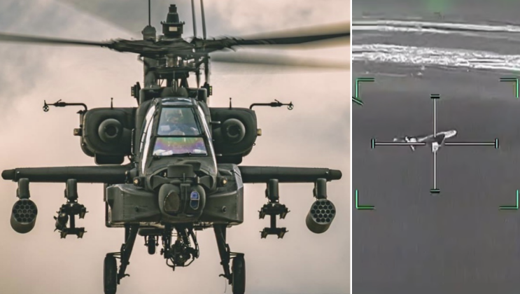 Apache Attack Helicopter and Target Lock on Shahed 136 Drone