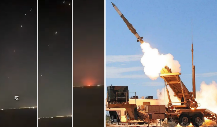Patriot Launcher (right) and Failed UAE Interception Attempts During Iranian Missile Strike on Fujairah