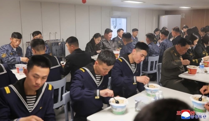 Chairman Kim Jong Un with Sailors on the Destroyer Choe Hyon