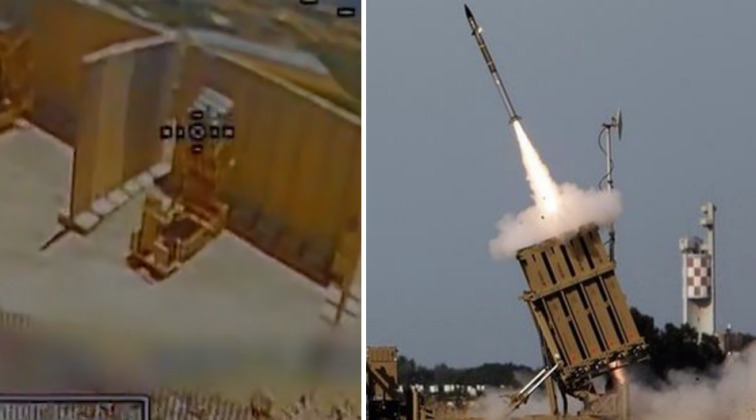 Moments Before Hezbollah Drone Hits Iron Dome Battery (left) and Iron Dome Launch