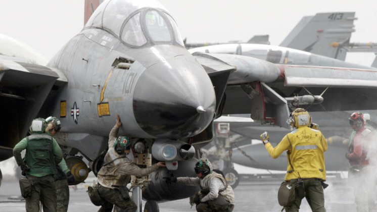 U.S. Navy F-14 Fighters on Aircraft Carrier Deck U.S. Navy F-14 Fighters on Aircraft Carrier Deck