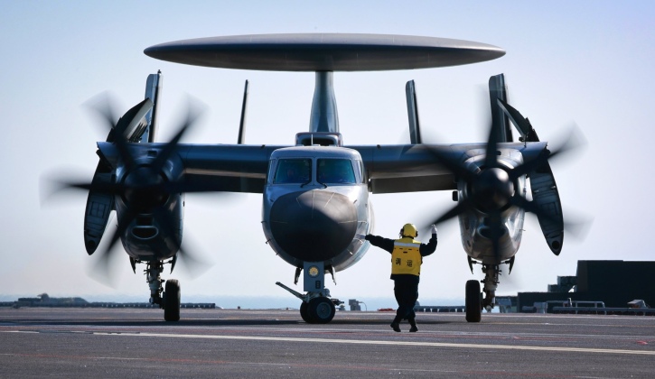 Chinese KJ-600 AEW&amp;C System on the Deck of the Supercarrier Fujian