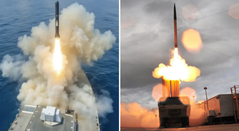 U.S. Navy Tomahawk (left) and Army THAAD Missile Launches