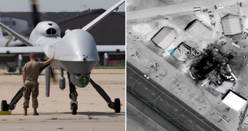 MQ-9A Reaper (left) and Destruction of Reaper Hangar in Jordan