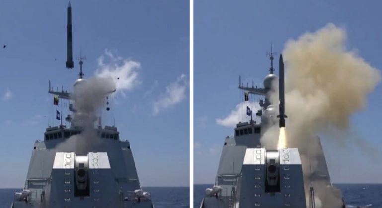 Launches of HHQ-9 Long Range Surface-to-Air Missile (left) and YJ-18 Anti-Ship Cruise Missile Launches of HHQ-9 Long Range Surface-to-Air Missile (left) and YJ-18 Anti-Ship Cruise Missile