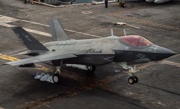 U.S. Navy F-35C Takes Off From Nimitz Class Carrier with Steam Catapult System