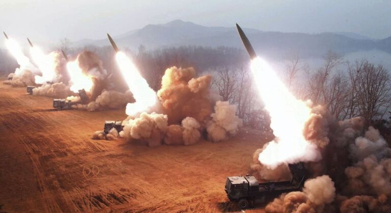 Korean People`s Army Barrage of KN-23 and KN-24 Tactical Ballistic Missiles