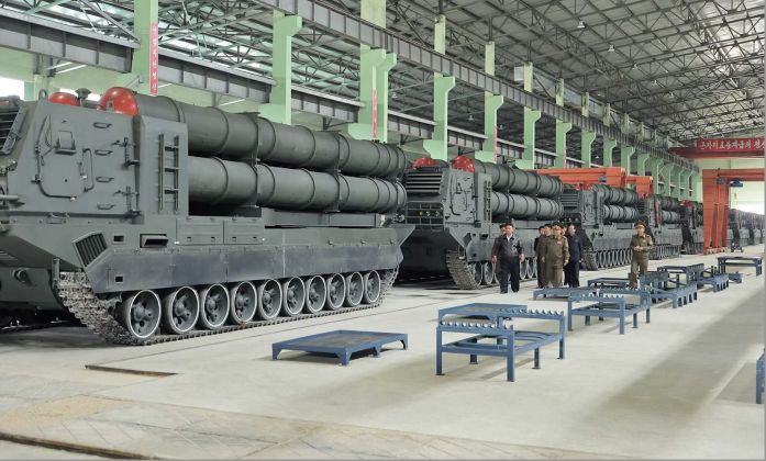 North Korean Leadership Inspect KN-25 Tracked Launchers at Production Facility