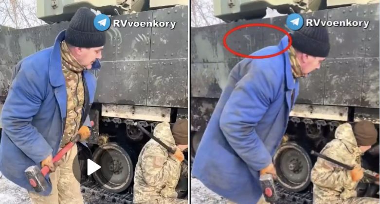 Swastikas on Bradley Fighting Vehicle in Eastern Ukraine 