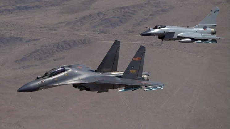 J-10C Follows Heavyweight J-11B in Formation