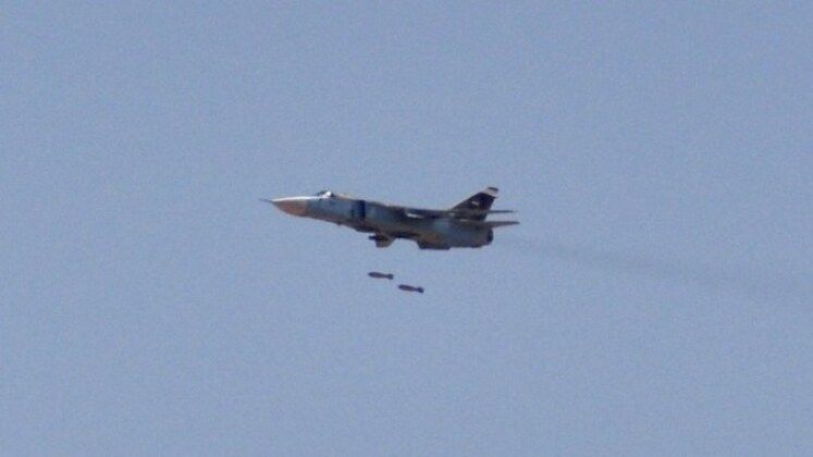Syrian Su-24M Drops Gravity Bombs