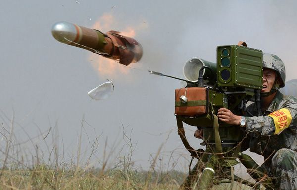 Chinese PLA Solider Operates HJ-8 Anti Tank Missile