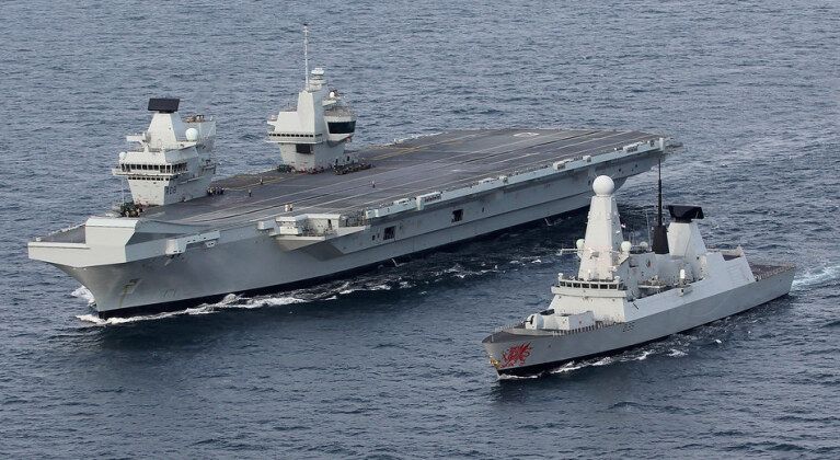 British Type 45 Class Destroyer and Queen Elizabeth Class Carrier