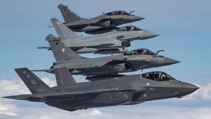 F-35, Eurofighter and Two Rafale Fighters