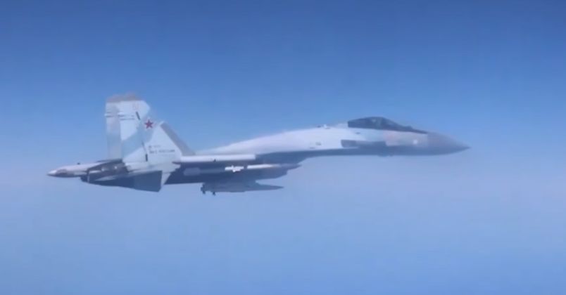 Russian Su-35 Fighter During Interception of British RC-135W