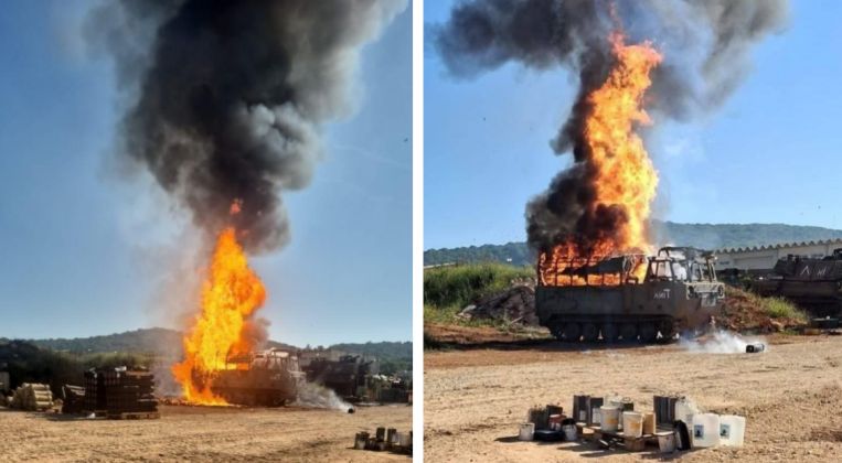 Explosion of M548 Tracked Vehicle After Hezbollah Drone Strike