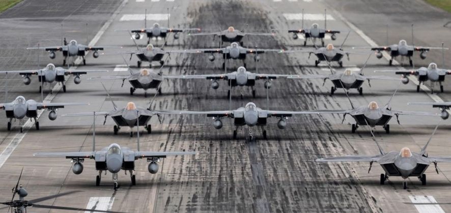 F-22s and F-15s at Kadena Air Base