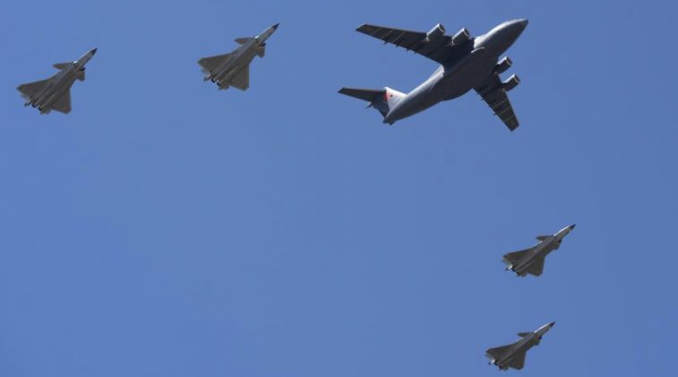J-20 Fighters Escourt Y-20B with Remains of Korean War Martyrs